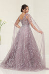 Load image into Gallery viewer, LA Merchandise LA8082 Sequin Mauve Shoulder Cape Prom Evening Gown - - Dress LA Merchandise