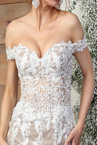 LA Merchandise LA8086 Lace Detailed Corset Long Wedding Gown - - Dress LA Merchandise