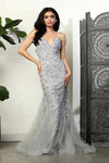 Load image into Gallery viewer, LA Merchandise LA8089 Spaghetti Strap 3D Floral Formal Dress - SILVER - Dress LA Merchandise