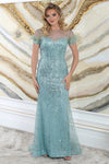 Load image into Gallery viewer, LA Merchandise LA8092 Feather Fully Beaded Illusion Gala Prom Dress - SAGE - Dress LA Merchandise