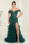 Load image into Gallery viewer, LA Merchandise LA8093 Sweetheart Beaded Feather Accent Gala Gown - HUNTER GREEN - Dress LA Merchandise