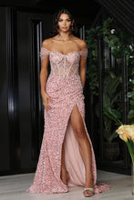 Load image into Gallery viewer, LA Merchandise LA8095 Fully Sequined Lace Formal Long Dress - BLUSH - Dress LA Merchandise