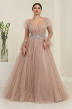 Load image into Gallery viewer, LA Merchandise LA8096 Ruched Cappuccino Feather Gala A-Line Gown - CAPPUCCINO - Dress LA Merchandise