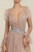 Load image into Gallery viewer, LA Merchandise LA8096 Ruched Cappuccino Feather Gala A-Line Gown - - Dress LA Merchandise