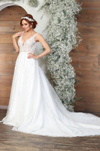 LA Merchandise LA8098 Ivory V-Neck Sleeveless Wedding Lace Gown - - Dress LA Merchandise