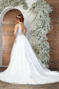 LA Merchandise LA8098 Ivory V-Neck Sleeveless Wedding Lace Gown - - Dress LA Merchandise