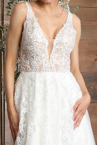 LA Merchandise LA8098 Ivory V-Neck Sleeveless Wedding Lace Gown - - Dress LA Merchandise