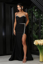 Load image into Gallery viewer, LA Merchandise LA8101 Beaded High-Slit Jersey Formal Gown - BLACK - Dress LA Merchandise