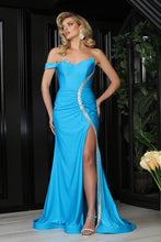 Load image into Gallery viewer, LA Merchandise LA8102 Off-Shoulder Beaded Sheath Pageant Gown - TURQUOISE - Dress LA Merchandise