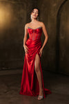 Load image into Gallery viewer, LA Merchandise LA8104 Strapless Satin Corset Bodice Long Prom Dress - RED - Dress LA Merchandise