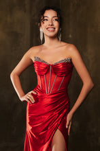 Load image into Gallery viewer, LA Merchandise LA8104 Strapless Satin Corset Bodice Long Prom Dress