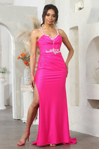 LA Merchandise LA8105 Corset Bodice Lace Appliques Red Carpet Gown - FUCHSIA - Dress LA Merchandise