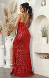 Load image into Gallery viewer, Wholesale Prom Dress V-Neck Sheath High Slit Formal Gown By LA8106