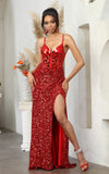 Load image into Gallery viewer, Wholesale Prom Dress V-Neck Sheath High Slit Formal Gown By LA8106