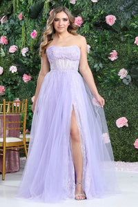 LA Merchandise LA8108 Strapless Sheer Embroidery Lilac Evening Gown - LILAC - Dress LA Merchandise