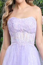 Load image into Gallery viewer, LA Merchandise LA8108 Strapless Sheer Embroidery Lilac Evening Gown - - Dress LA Merchandise