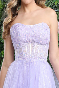 LA Merchandise LA8108 Strapless Sheer Embroidery Lilac Evening Gown - - Dress LA Merchandise