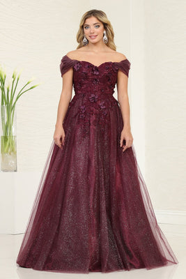 LA Merchandise LA8109 Sweetheart Glitter Tulle MOB Dress - EGGPLANT - Dress LA Merchandise