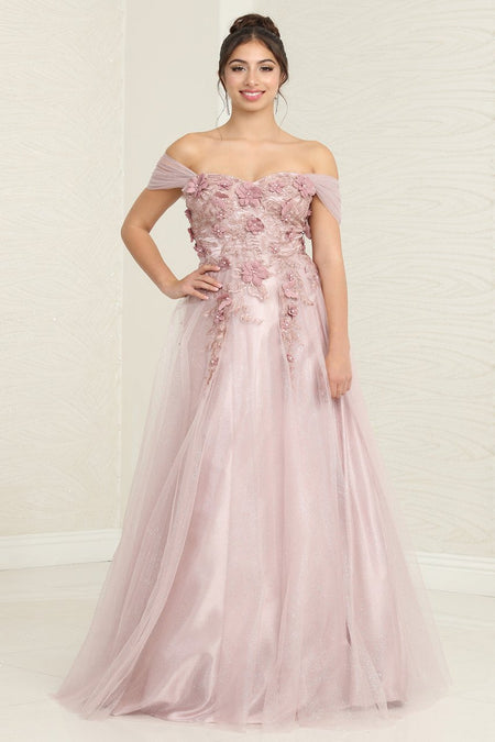 LA Merchandise LA8109 Sweetheart Glitter Tulle MOB Dress - MAUVE - Dress LA Merchandise