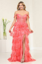 Load image into Gallery viewer, LA Merchandise LA8115 Layered Ruffle Corset Embellished Gala Gown - CORAL - Dress LA Merchandise