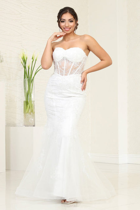 LA Merchandise LA8118B Ivory Corset Mermaid Bridal Dress - IVORY - Dress LA Merchandise