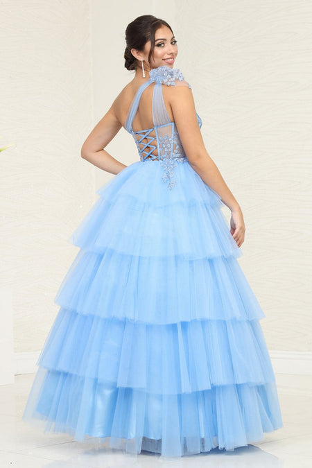 LA Merchandise LA8119 Layered Ruffle Asymmetric Gala Tulle Dress - - Dress LA Merchandise