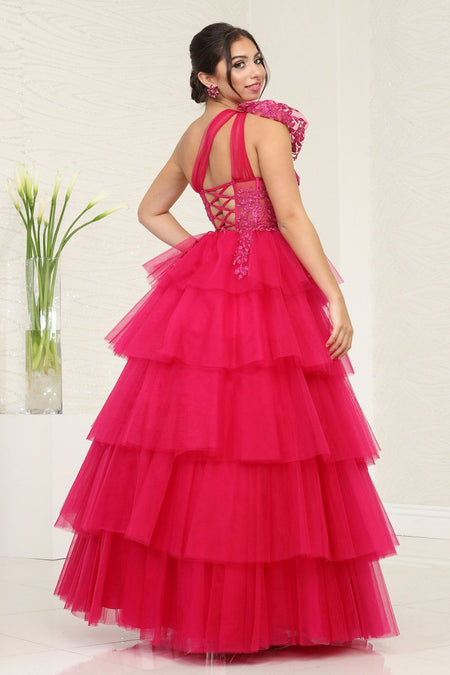 LA Merchandise LA8119 Layered Ruffle Asymmetric Gala Tulle Dress - - Dress LA Merchandise