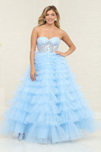 Load image into Gallery viewer, LA Merchandise LA8124 Sheer Tiered Strapless Wholesale Pageant Dress