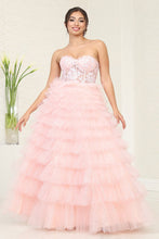 Load image into Gallery viewer, LA Merchandise LA8124 Sheer Tiered Strapless Wholesale Pageant Dress