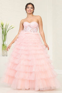 LA Merchandise LA8124 Sheer Tiered Strapless Wholesale Pageant Dress