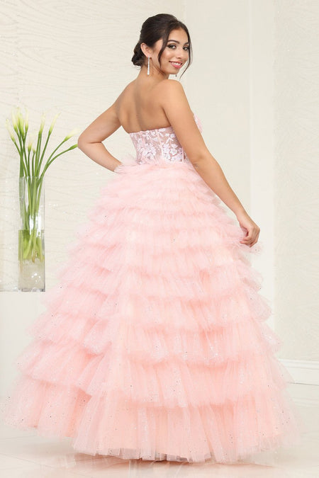 LA Merchandise LA8124 Sheer Tiered Strapless Wholesale Pageant Dress