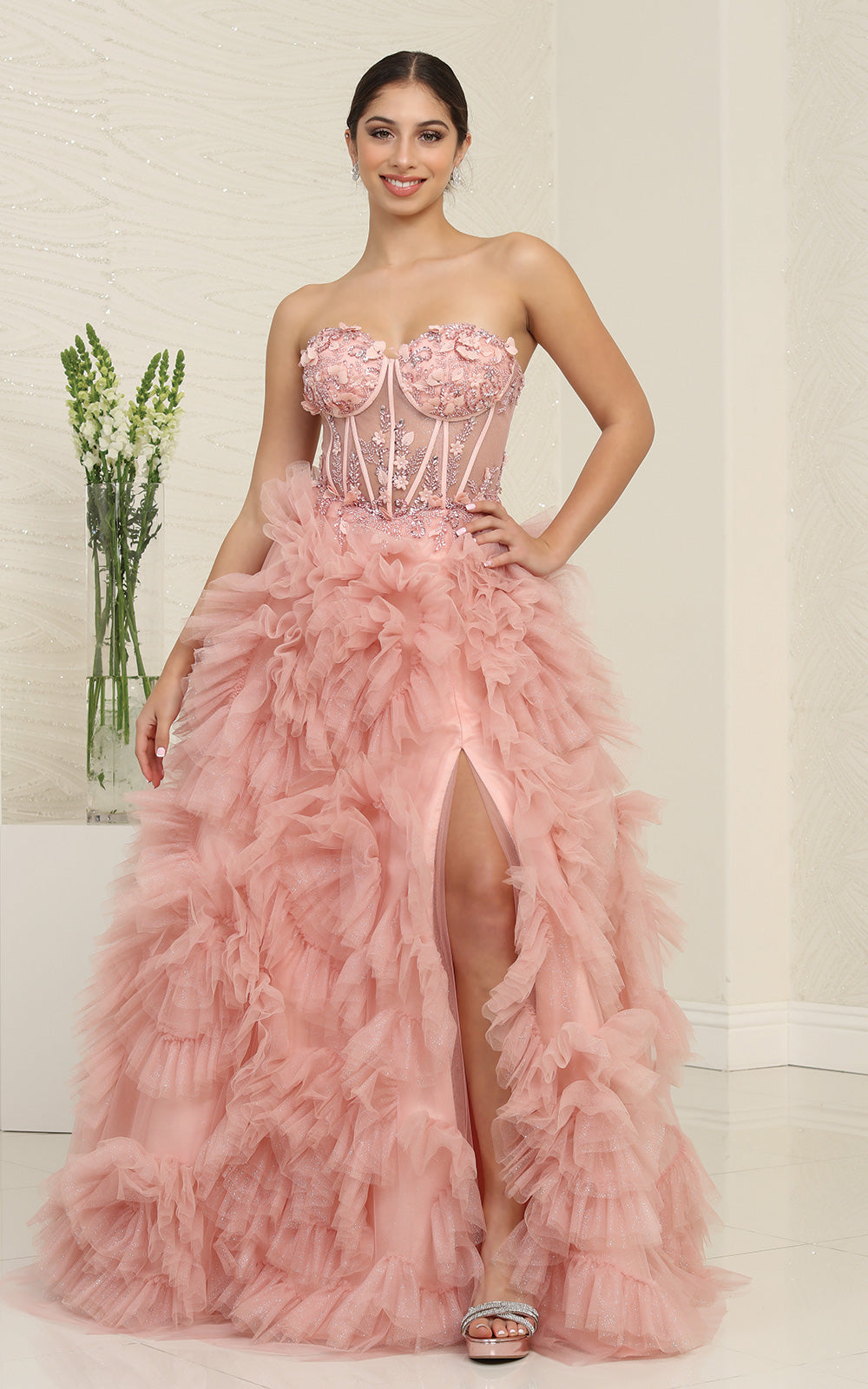 Wholesale Formal Dress Strapless A-Line High Slit Gala Gown By LA8129