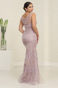 LA Merchandise LA8130 Floral and Linear Beaded Wholesale Prom Dress