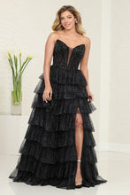 Load image into Gallery viewer, LA Merchandise LA8142 Plunging Neck Beaded Ruffle Prom Evening Gown - BLACK - Dress LA Merchandise