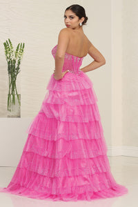 LA Merchandise LA8142 Plunging Neck Beaded Ruffle Prom Evening Gown - - Dress LA Merchandise