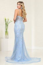 Load image into Gallery viewer, LA Merchandise LA8144 Wholesale Sheath Gown with Rhinestones, Embroidery, and High Slit