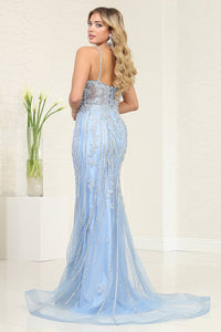 LA Merchandise LA8144 Wholesale Sheath Gown with Rhinestones, Embroidery, and High Slit