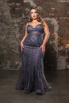 Load image into Gallery viewer, LA Merchandise LA8144 Wholesale Sheath Gown with Rhinestones, Embroidery, and High Slit