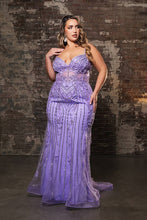 Load image into Gallery viewer, LA Merchandise LA8144 Wholesale Sheath Gown with Rhinestones, Embroidery, and High Slit