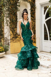 Load image into Gallery viewer, Wholesale Formal Dress Plunging V-Neck Beaded Prom Gown By LA8148 - HUNTERGREEN - Dress LA Merchandise