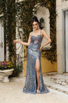 Load image into Gallery viewer, Wholesale Long Evening Dress Sleeveless Sequin Sheath Gown By LA8160 - DUSTYBLUE - Dress LA Merchandise