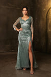 Load image into Gallery viewer, Wholesale Mother Of The Bride Dress 3/4 Sleeves Mesh Gown By LA8174 - SAGE - Dress LA Merchandise