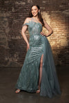 Load image into Gallery viewer, Wholesale Long Prom Dress Asymmetric Sheer Sides Gala Gown By LA8177 - SAGE - Dress LA Merchandise