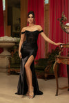 Load image into Gallery viewer, Wholesale Evening Dress Sleeveless Ruched High Slit Gown By LA8183 - BLACK - Dress LA Merchandise