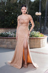 Load image into Gallery viewer, LA Merchandise LA8195 Off-Shoulder Beaded High Slit Evening Gown - CHAMPAGNE - Prom Dress LA Merchandise