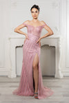 Load image into Gallery viewer, LA Merchandise LA8195 Off-Shoulder Beaded High Slit Evening Gown - ROSEGOLD - Prom Dress LA Merchandise