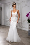 Load image into Gallery viewer, Wholesale Beaded Sheer Mesh Mermaid Bridal Evening Gown with Spaghetti Straps and Train by LA8201