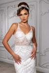 Load image into Gallery viewer, Wholesale Beaded Sheer Mesh Mermaid Bridal Evening Gown with Spaghetti Straps and Train by LA8201