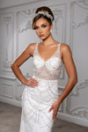 Load image into Gallery viewer, Wholesale Beaded Sheer Mesh Mermaid Bridal Evening Gown with Spaghetti Straps and Train by LA8201