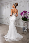 Load image into Gallery viewer, Wholesale Beaded Sheer Mesh Mermaid Bridal Evening Gown with Spaghetti Straps and Train by LA8201